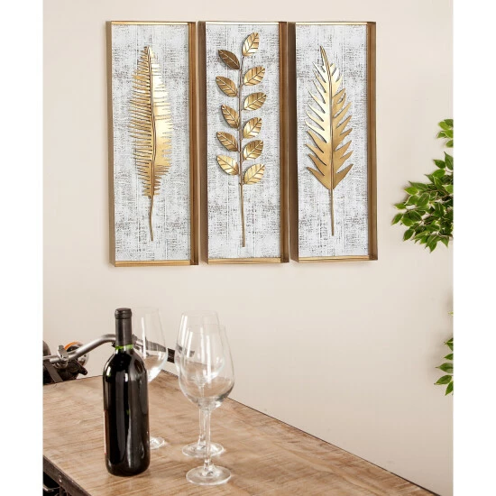 New ⌛ Studio 350 Gold Iron Contemporary Wall Decor Floral And Botanical (Set Of 3) 🔔