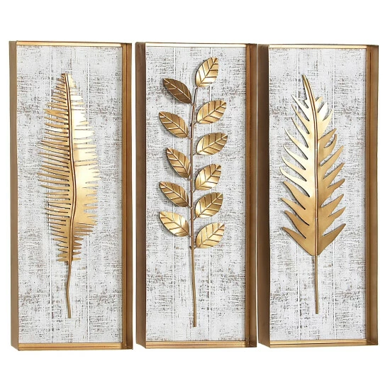 New ⌛ Studio 350 Gold Iron Contemporary Wall Decor Floral And Botanical (Set Of 3) 🔔 - Image 3
