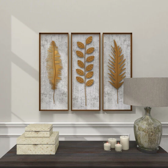 New ⌛ Studio 350 Gold Iron Contemporary Wall Decor Floral And Botanical (Set Of 3) 🔔 - Image 8