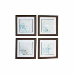 Wholesale 🥰 Studio 350 Square Sea Shell Coastal Wall Art In Brown Frames Set Of 4 17.5 X 17.5 Each ⌛