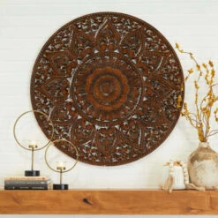 Brand new ๐ Studio 350 Wood Bohemian Carved Floral Wall Decor White โ