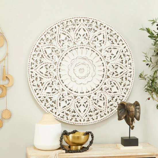 Brand new 🎁 Studio 350 Wood Bohemian Carved Floral Wall Decor White ⌛ - Image 8