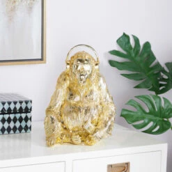 Cheapest 🎉 Studio 350 Gold Polystone Gorilla Sculpture - 10"L X 10"W X 14"H 💯