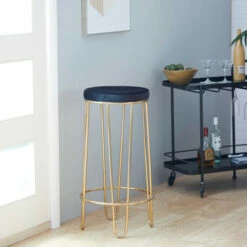 Best reviews of ❤️ Studio 350 Gold Iron Black Velvet Modern Glam Contemporary Bar Stool 31" - 17 X 17 X 31 🔔