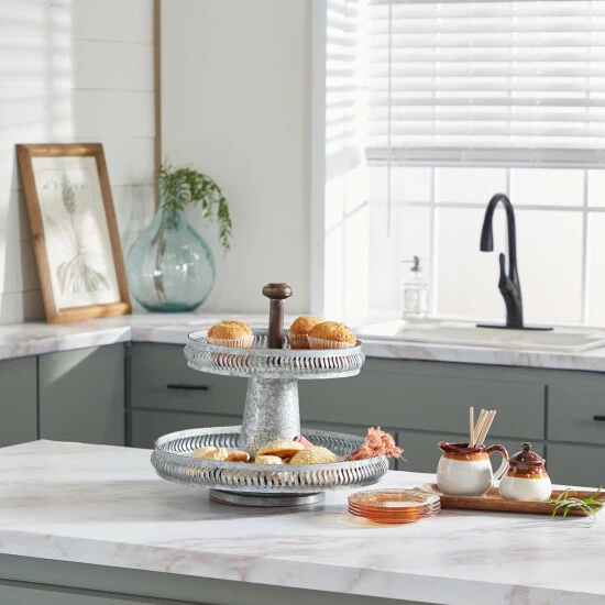 Discount 💯 Studio 350 Silver Metal Farmhouse Tiered Server 15 X 16 X 16 - 16 X 16 X 15Round 😀