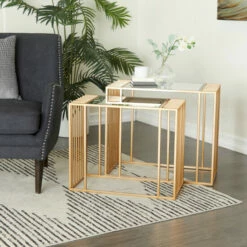Best Pirce ✔️ Studio 350 Gold Iron Contemporary Accent Table (Set Of 2) - 26 X 14 X 22 🛒