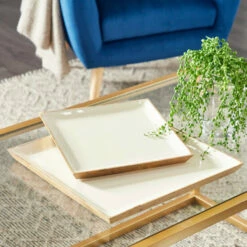 Hot Sale 🔥 Studio 350 White Wood Contemporary Tray (Set Of 2) - 16 X 16 X 1 😀