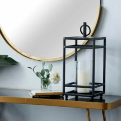 Promo 🛒 Studio 350 Black Metal Contemporary Lantern 19 X 8 X 8 - 8 X 8 X 19 🛒