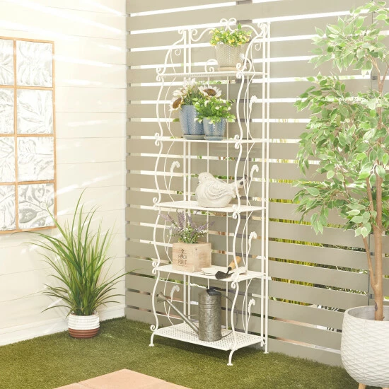 Buy 🔥 Studio 350 Metal Indoor Outdoor Tall Folding 5 Shelves Scroll Bakers Rack Gold - 11"w, 65"h 😀