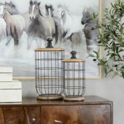 Wholesale 😉 Studio 350 Black Metal Traditional Vintage Decorative Jars (Set Of 2) - S/2 16", 13"H ⌛