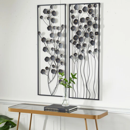 Wholesale 🌟 Studio 350 Black Iron Farmhouse Wall Decor Floral And Botanical (Set Of 2) 👍