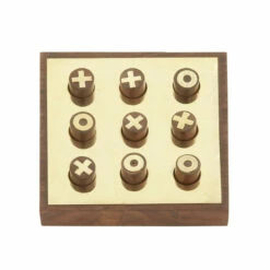 Brand new 🌟 Studio 350 Small Brown Wood And Metal Tic Tac Toe Board, 5" X 5" - 5 X 5 X 1 🌟