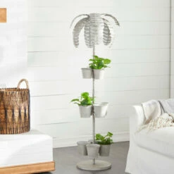 Promo 🤩 Studio 350 Grey Metal Contemporary Planter - 16 X 16 X 55Round 👍