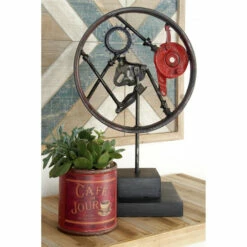 Coupon 🧨 Studio 350 Industrial Metal And Wood Decorative Wheel Sculpture - 12 X 8 X 20 - 12 X 8 X 20 ✨