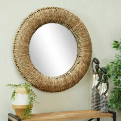 Best Sale 😉 Studio 350 Brown Rattan Bohemian Wall Mirror 😍