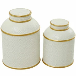 Hot Sale ❤️ Studio 350 White Ceramic Contemporary Decorative Jars (Set Of 2) - S/2 10", 8"H 🎁