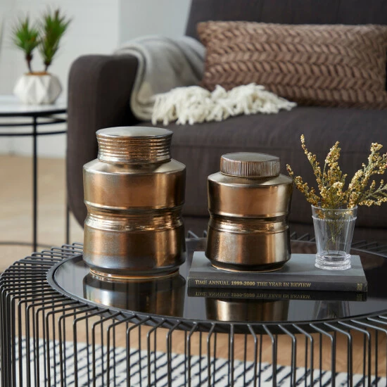 Buy ⭐ Studio 350 Bronze Ceramic Contemporary Decorative Jars - 7 X 7 X 9 👏