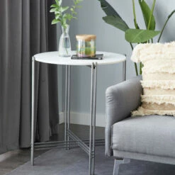 Hot Sale 🤩 Studio 350 White Marble Contemporary Accent Table - 26 X 26 X 28 ⌛