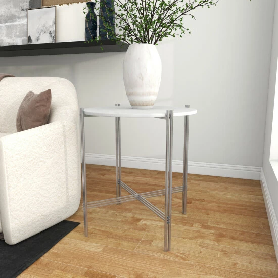 Hot Sale 🤩 Studio 350 White Marble Contemporary Accent Table - 26 X 26 X 28 ⌛ - Image 3