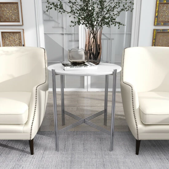 Hot Sale 🤩 Studio 350 White Marble Contemporary Accent Table - 26 X 26 X 28 ⌛ - Image 4