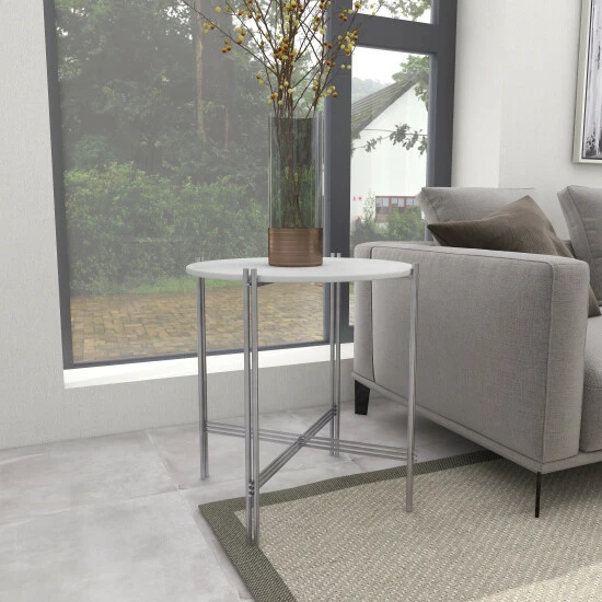 Hot Sale 🤩 Studio 350 White Marble Contemporary Accent Table - 26 X 26 X 28 ⌛ - Image 5