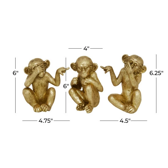 Best reviews of โ๏ธ Studio 350 Gold Polystone Contemporary Sculpture Monkey (Set Of 3) - S/3 6", 6", 6.25"H ๐ - Image 8