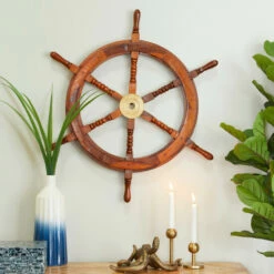 Best deal 🔥 Studio 350 Wood Nautical Ship Wheel Wall Decor Brown 😍