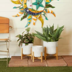 New ๐ฏ Studio 350 Stoneware Contemporary Planter (Set Of 3) - S/3 12", 11", 10"H White โจ