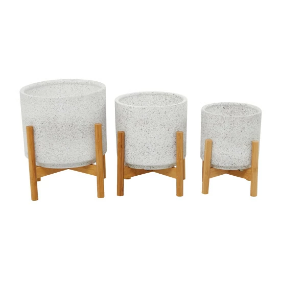 New 💯 Studio 350 Stoneware Contemporary Planter (Set Of 3) - S/3 12", 11", 10"H White ✨ - Image 2