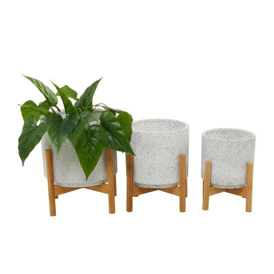 New 💯 Studio 350 Stoneware Contemporary Planter (Set Of 3) - S/3 12", 11", 10"H White ✨ - Image 3