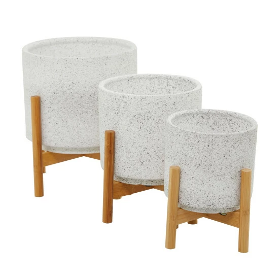 New 💯 Studio 350 Stoneware Contemporary Planter (Set Of 3) - S/3 12", 11", 10"H White ✨ - Image 4