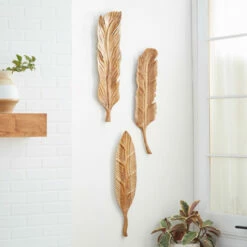 Flash Sale ✨ Studio 350 Brown Teak Wood Rustic Wall Decor (Set Of 3) - 7 X 2 X 27 😍