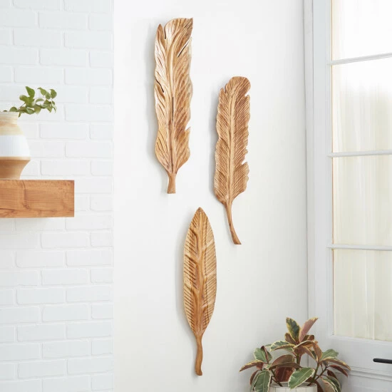 Flash Sale ✨ Studio 350 Brown Teak Wood Rustic Wall Decor (Set Of 3) - 7 X 2 X 27 😍