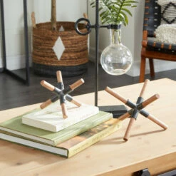 Best Sale ✔️ Studio 350 Brown Wood Industrial Sculptures (Set Of 2) - 8 X 7 X 6 And 6 X 5 X 4 💯