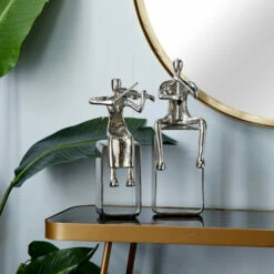 Outlet 💯 Studio 350 Silver Aluminum Modern Sculpture People (Set Of 2) 🎉