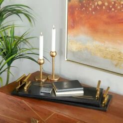 Deals 🔔 Studio 350 Black Marble Contemporary Tray (Set Of 2) - 22 X 8 X 3 🎉