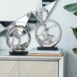 Brand new โ๏ธ Studio 350 Silver Porcelain Contemporary Sculpture People (Set Of 2) - S/2 10.5", 11.25"H ๐