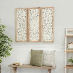 Hot Sale ✔️ Studio 350 White Wood Country Cottage Floral Medallion Wall Decor (Set Of 3) 🛒