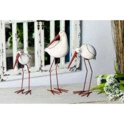Outlet ⭐ Studio 350 3-piece Coastal White Ceramic And Iron Flamingo Sculptures - S/3 10", 12", 14"H ✔️