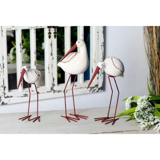 Outlet ⭐ Studio 350 3-piece Coastal White Ceramic And Iron Flamingo Sculptures - S/3 10", 12", 14"H ✔️