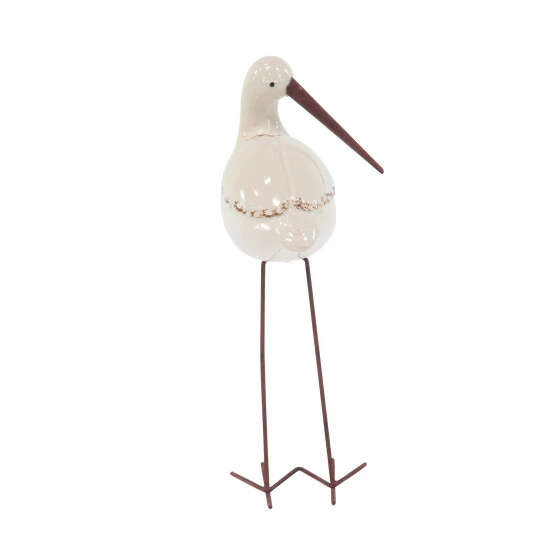 Outlet ⭐ Studio 350 3-piece Coastal White Ceramic And Iron Flamingo Sculptures - S/3 10", 12", 14"H ✔️ - Image 5