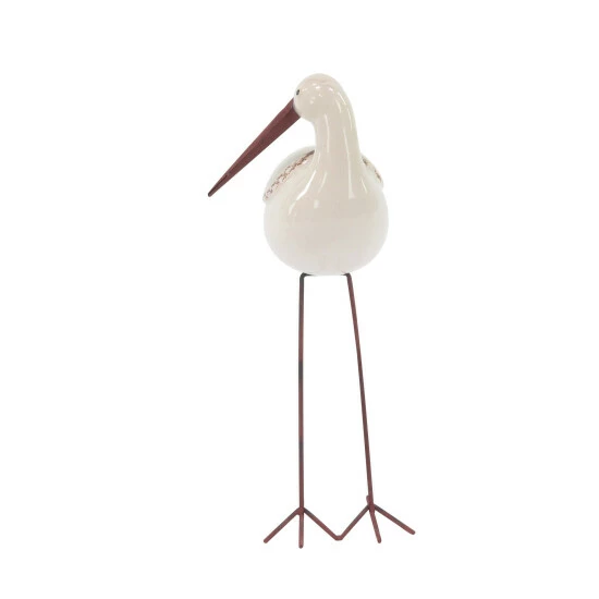 Outlet ⭐ Studio 350 3-piece Coastal White Ceramic And Iron Flamingo Sculptures - S/3 10", 12", 14"H ✔️ - Image 6