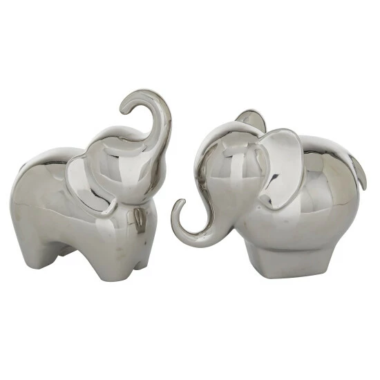 Outlet 👍 Studio 350 Porcelain Contemporary Sculpture Elephant (Set Of 2) - S/2 6", 7"H Silver 🤩 - Image 2