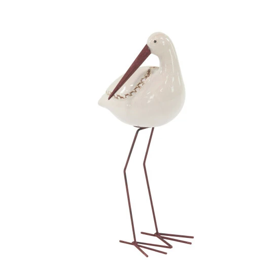 Outlet ⭐ Studio 350 3-piece Coastal White Ceramic And Iron Flamingo Sculptures - S/3 10", 12", 14"H ✔️ - Image 7