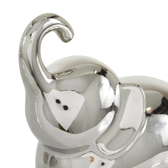 Outlet 👍 Studio 350 Porcelain Contemporary Sculpture Elephant (Set Of 2) - S/2 6", 7"H Silver 🤩 - Image 5