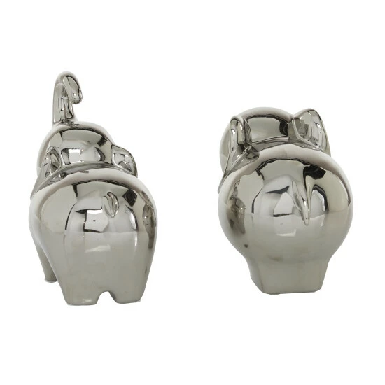 Outlet 👍 Studio 350 Porcelain Contemporary Sculpture Elephant (Set Of 2) - S/2 6", 7"H Silver 🤩 - Image 7