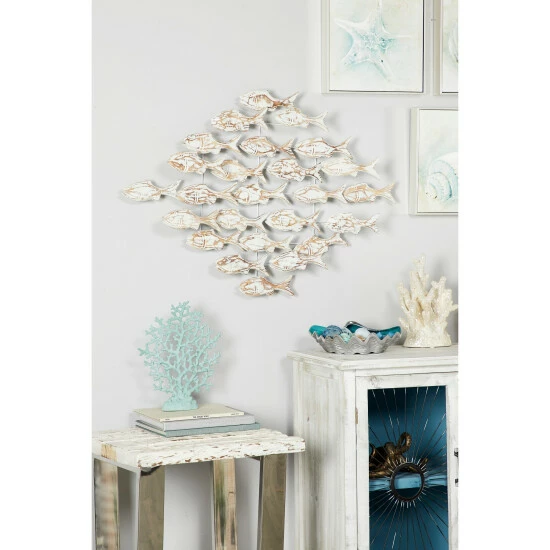 Promo 👏 Studio 350 White Albizia Wood Coastal Wall Decor Fish 26 X 37 X 5 ✔️