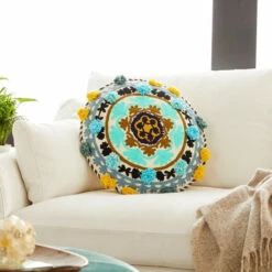 Outlet 😉 Studio 350 Decorative Throw Pillow W/ Eclectic Mandala Embroidery 20" ✔️
