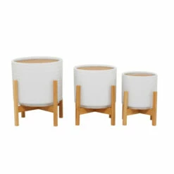 Buy 😉 Studio 350 Stoneware Contemporary Planter (Set Of 3) - S/3 12", 11", 9"H Black ❤️