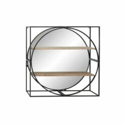 Brand new ๐ฅ Studio 350 31 Large Round Industrial Metal Wall Mirror With Wood Shelves Square & Metal Frame - 31 X 8 X 31 ๐